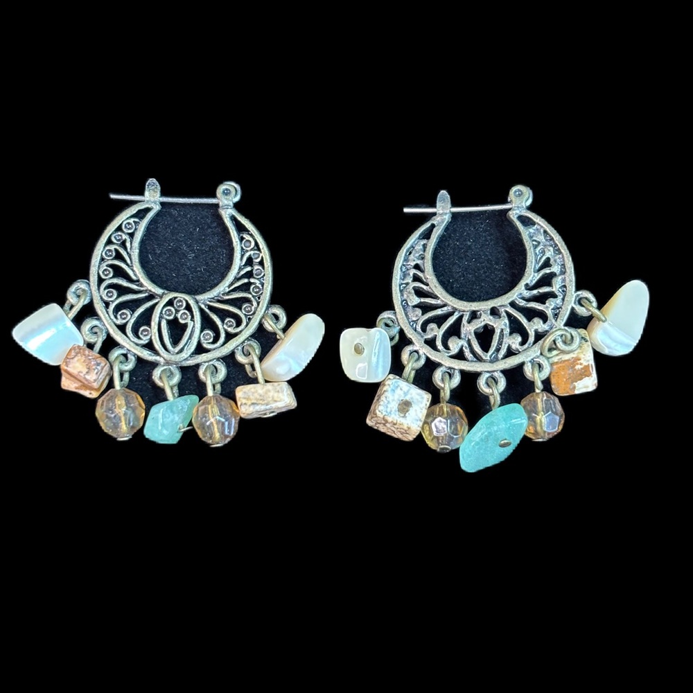 Bohemian Brass Multi Colored Stone Earrings
